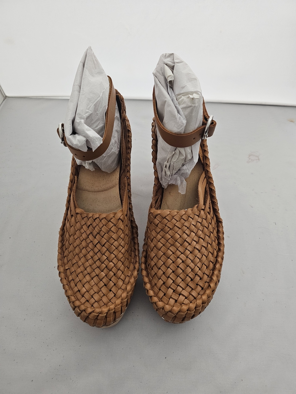 Free People- Woven Tan Women's Ankle-Strap Flats